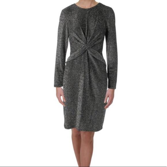 NWT Michael Kors LONG-SLEEVE TWIST-WAIST METALLIC DRESS Size Medium - Picture 1 of 5